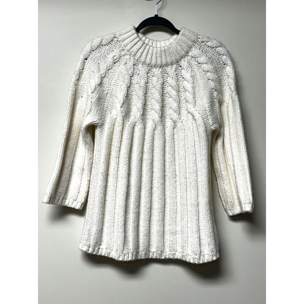 LANDS' END Wool/Alpaca Blend Super Soft Cable Knit Fisherman's Sweater, Sz S